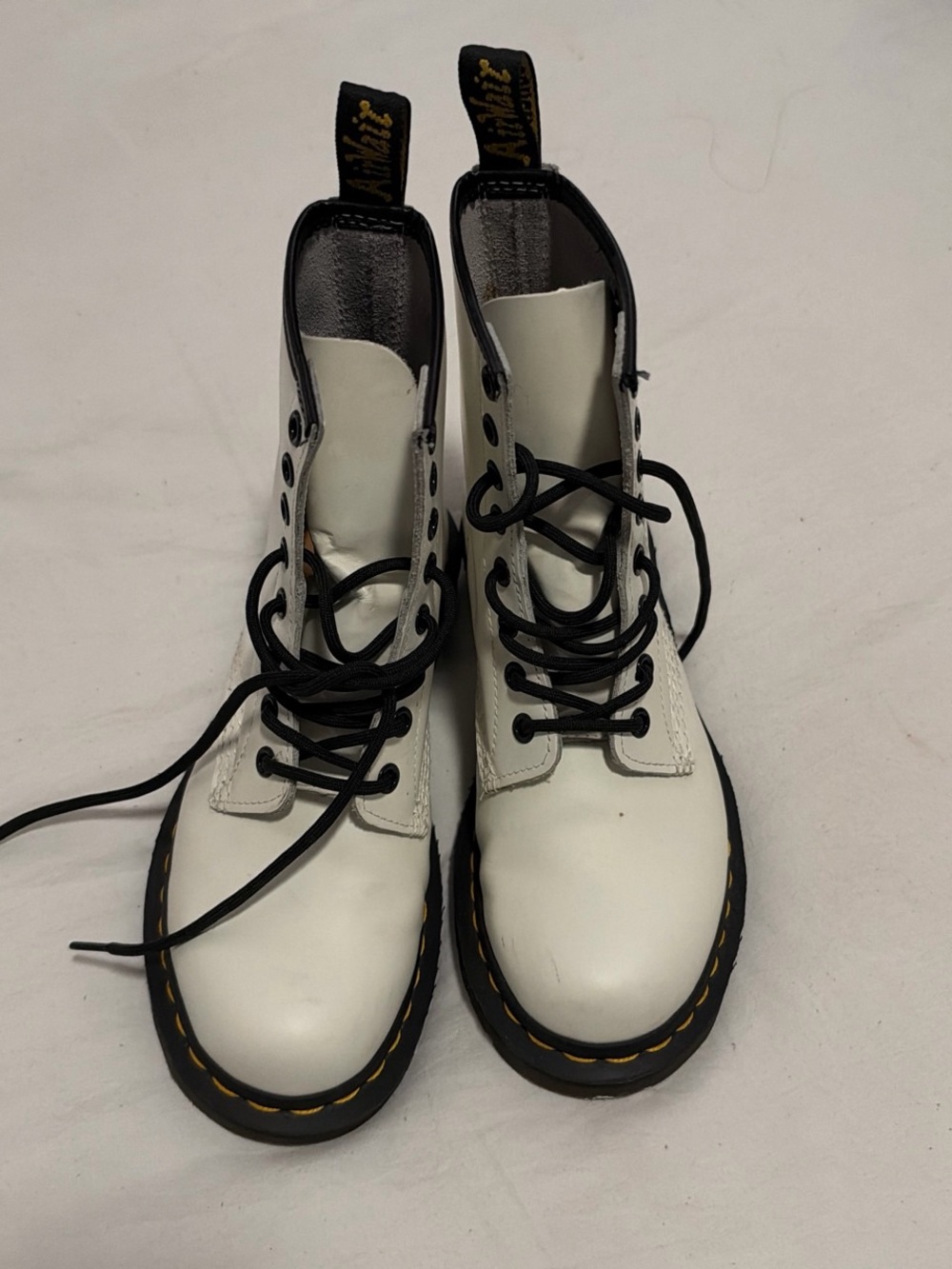 Dr. Martens White Leather Lace-Up Boots with Black Trim